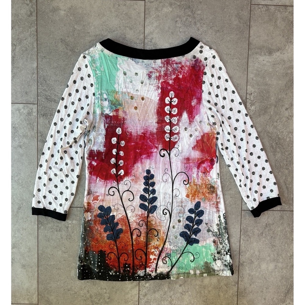 Simply Art by Dolcezza Top Women's XS/S Abstract Floral Art To Wear Artsy Boho - Picture 2 of 5